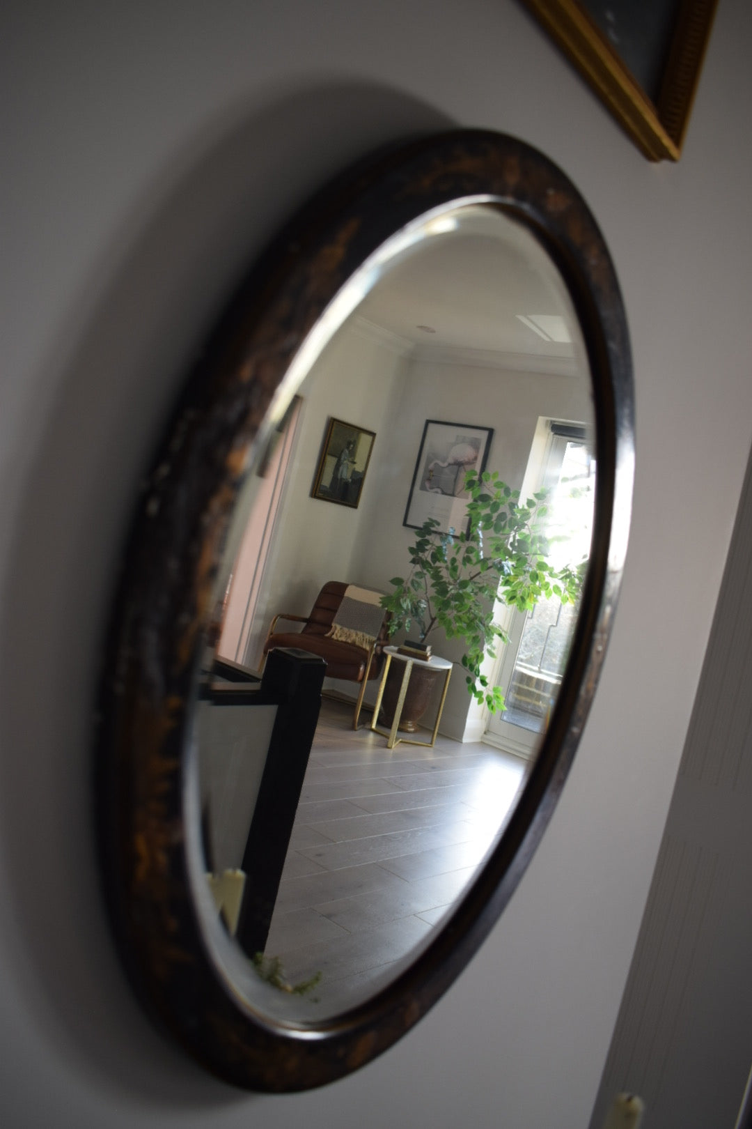 Black Lacquer Oval Chinoiserie mirror