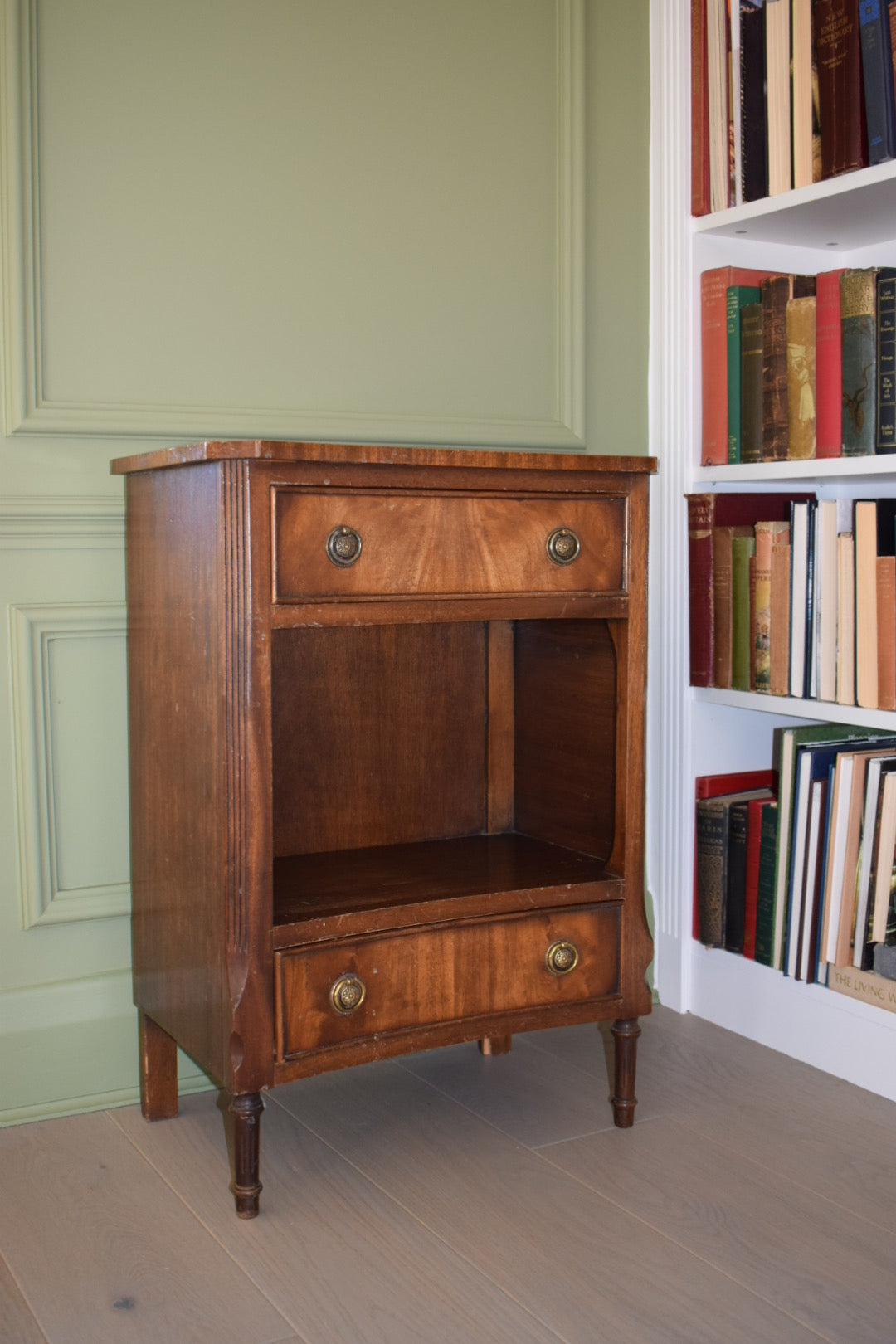 Bevan Funnell Georgian style crossbanded and concave bedside cabinet