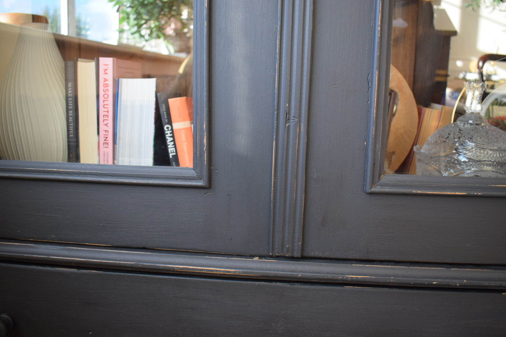 Large 19th Century French Black Painted Pine Bookcase