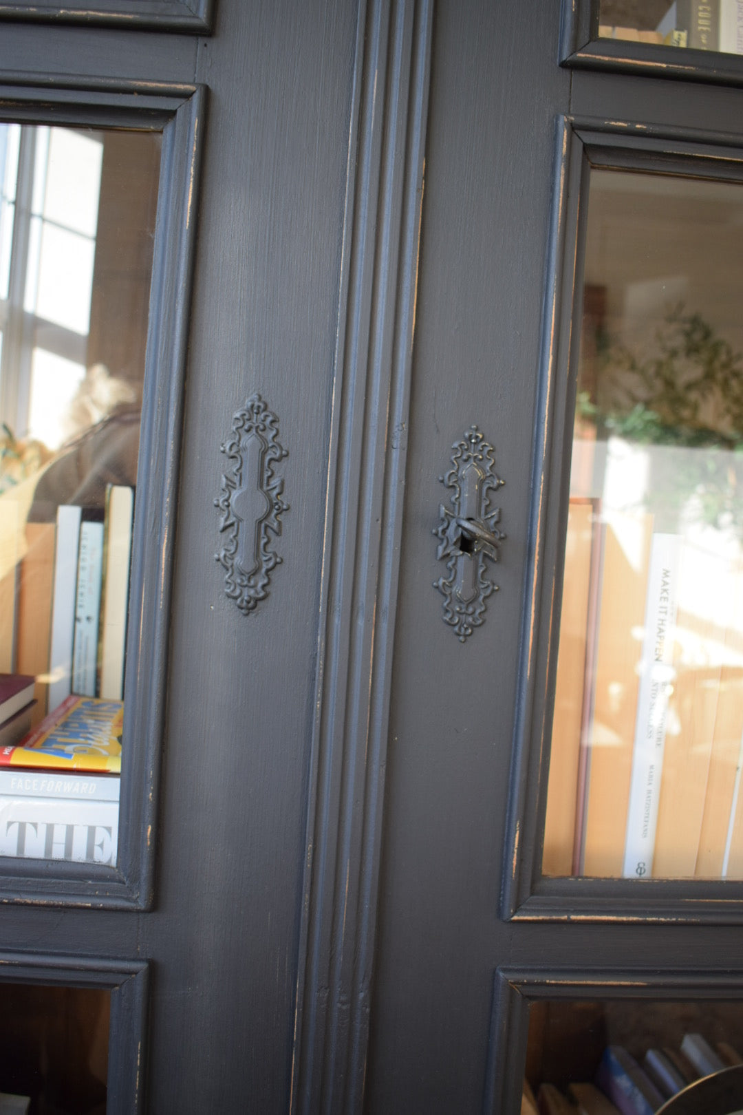 Large 19th Century French Black Painted Pine Bookcase