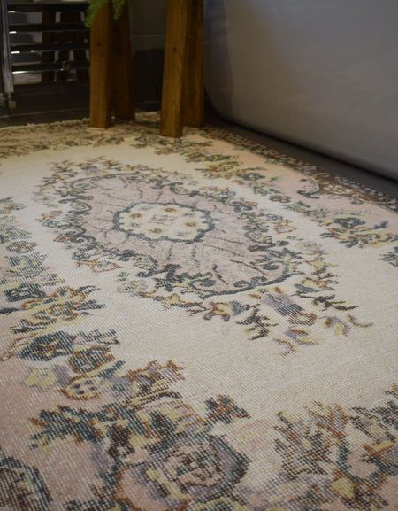 Vintage Turkish Handmade Oushak rug 3.8 x 6.8 ft