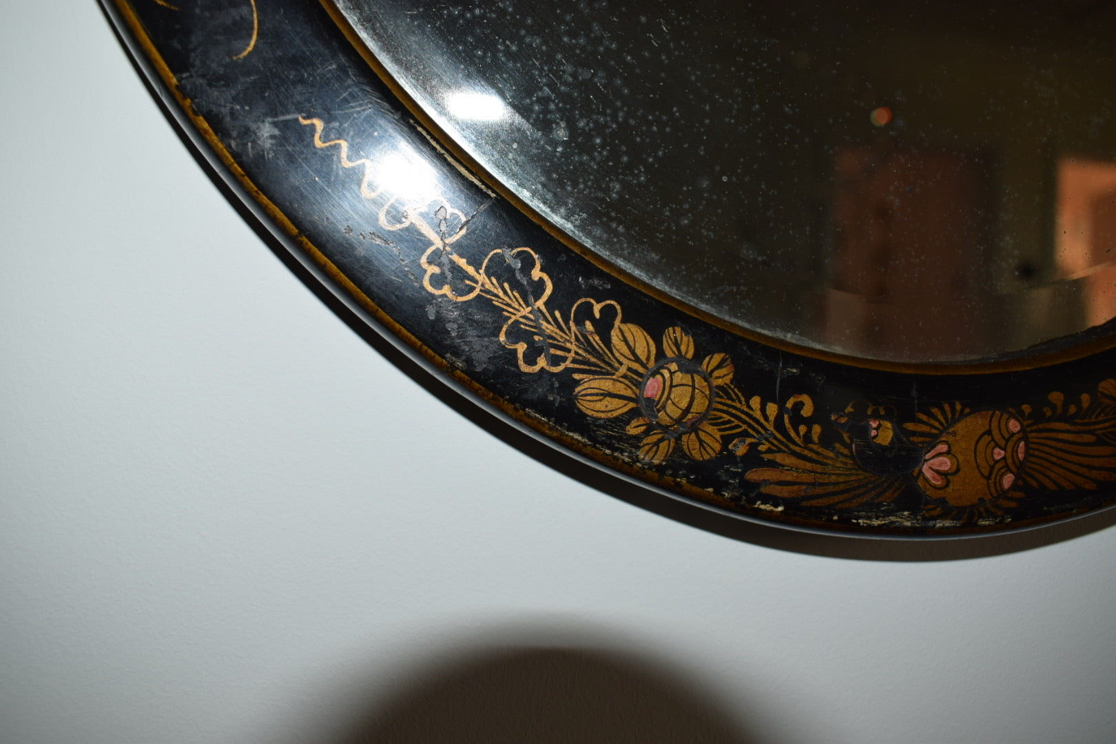 Black Lacquer Oval Chinoiserie mirror