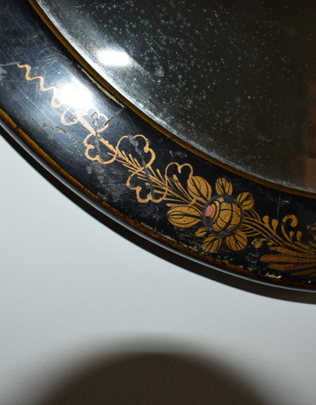 Black Lacquer Oval Chinoiserie mirror