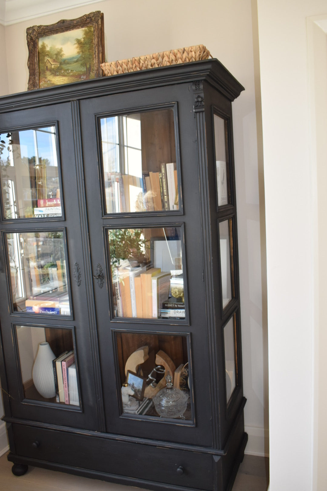 Large 19th Century French Black Painted Pine Bookcase