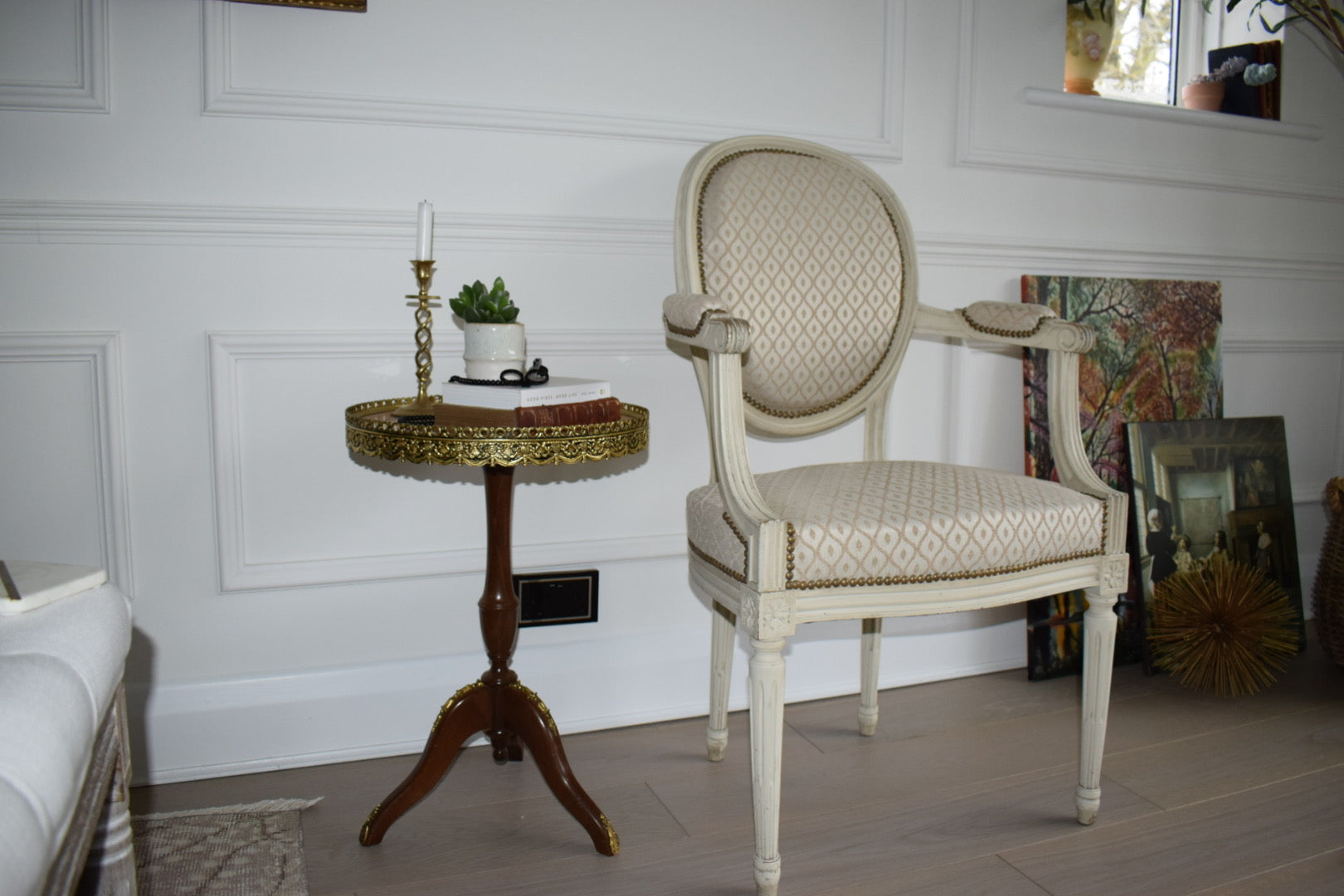 19th century Louis XVI Painted and Upholstered Rounded back armchair