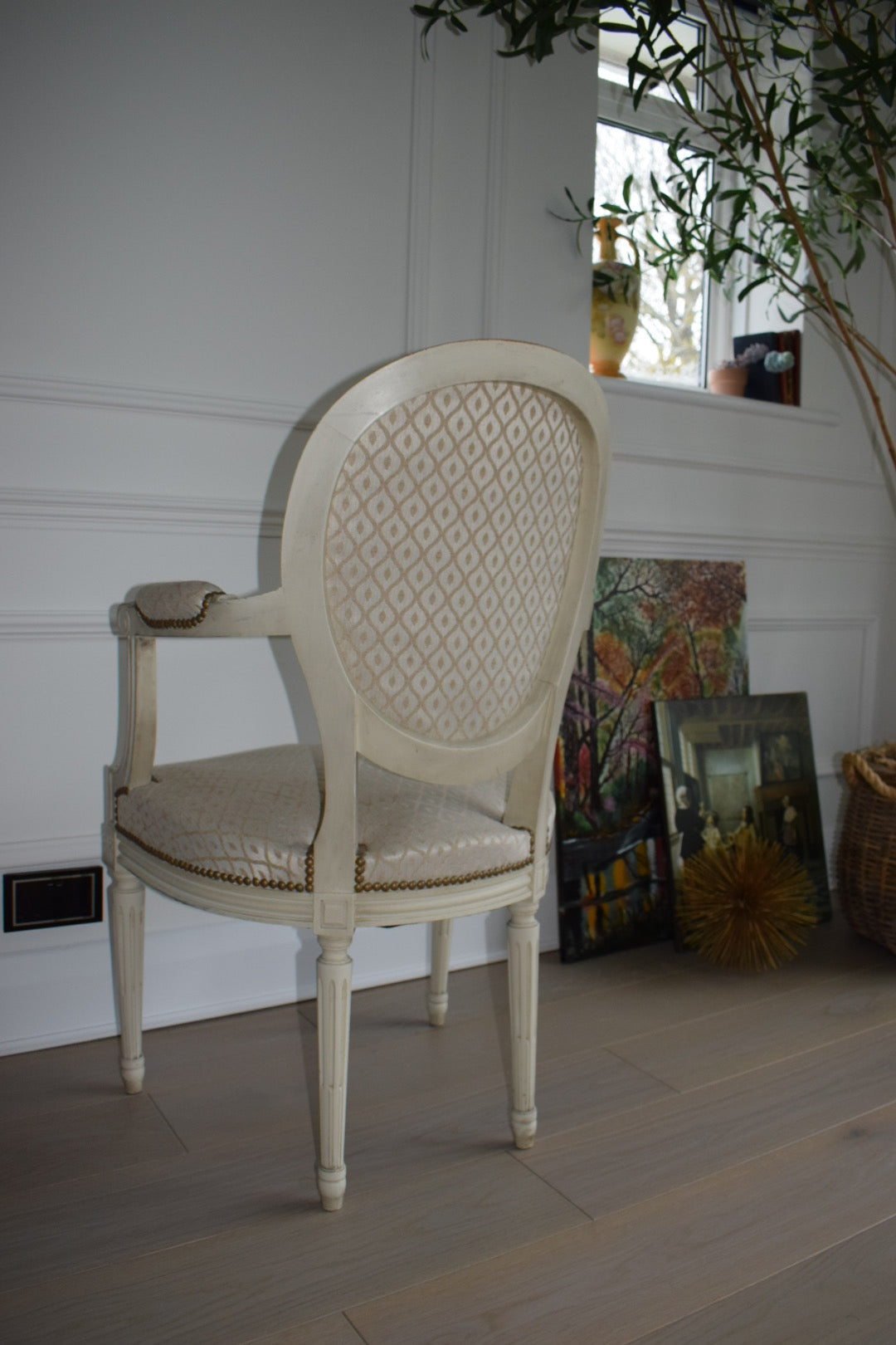 19th century Louis XVI Painted and Upholstered Rounded back armchair