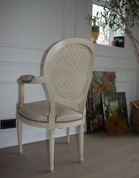 19th century Louis XVI Painted and Upholstered Rounded back armchair