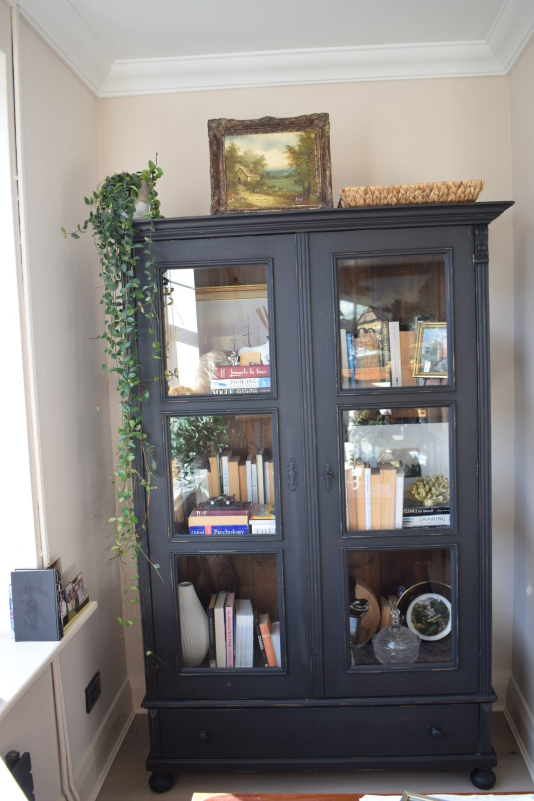 Large 19th Century French Black Painted Pine Bookcase