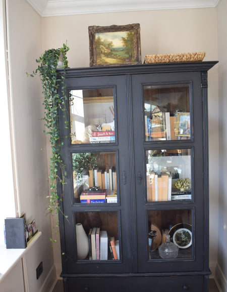 Large 19th Century French Black Painted Pine Bookcase