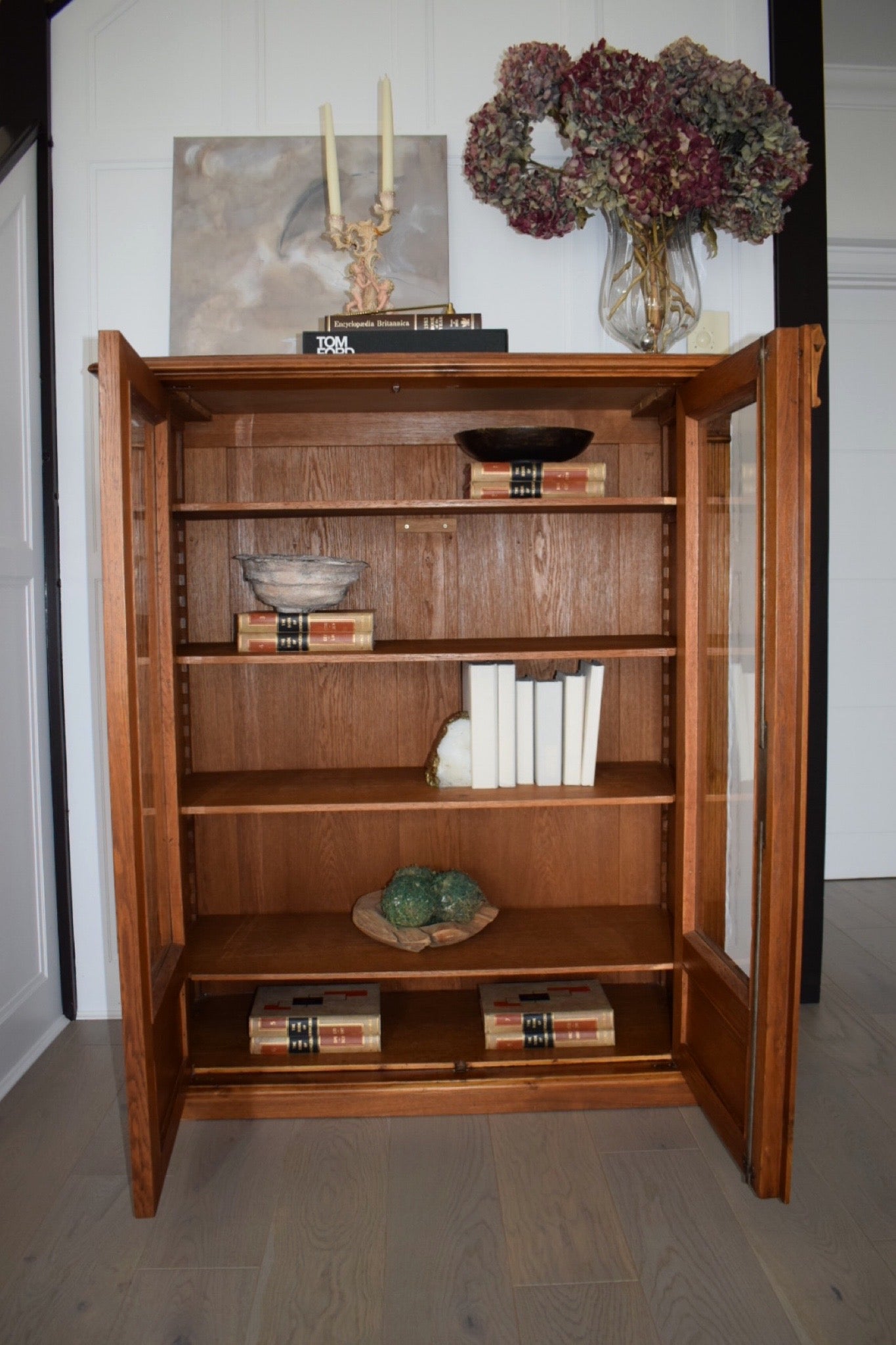 19th Century French Walnut Display Pier Bookcase Cabinet