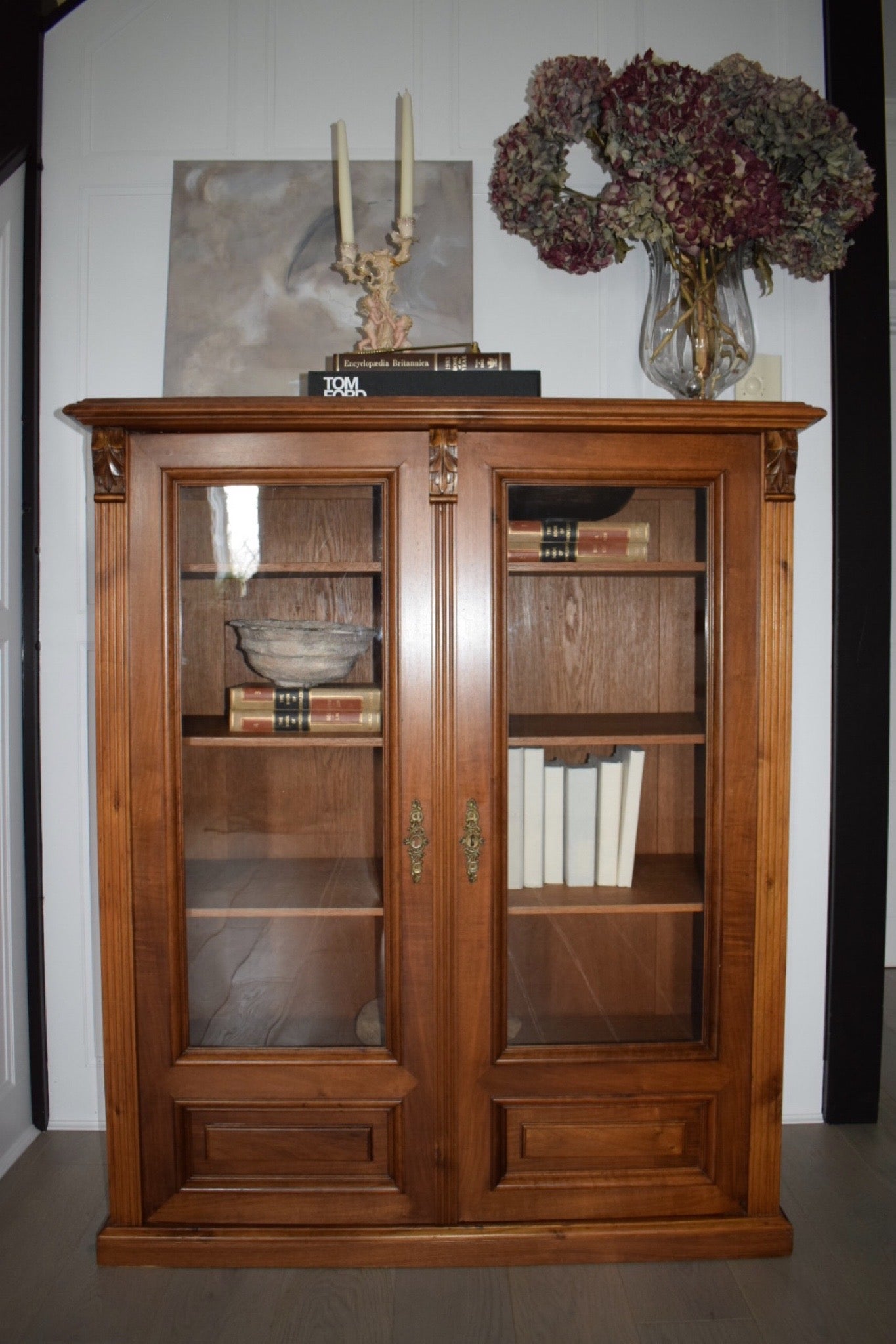 19th Century French Walnut Display Pier Bookcase Cabinet