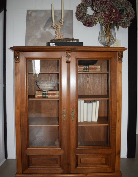 19th Century French Walnut Display Pier Bookcase Cabinet
