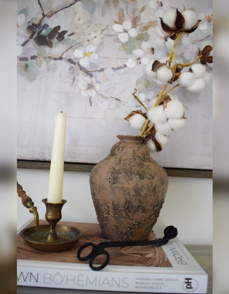 18cm Vintage Handmade Minimalist Natural Vessel/Hand painted beige