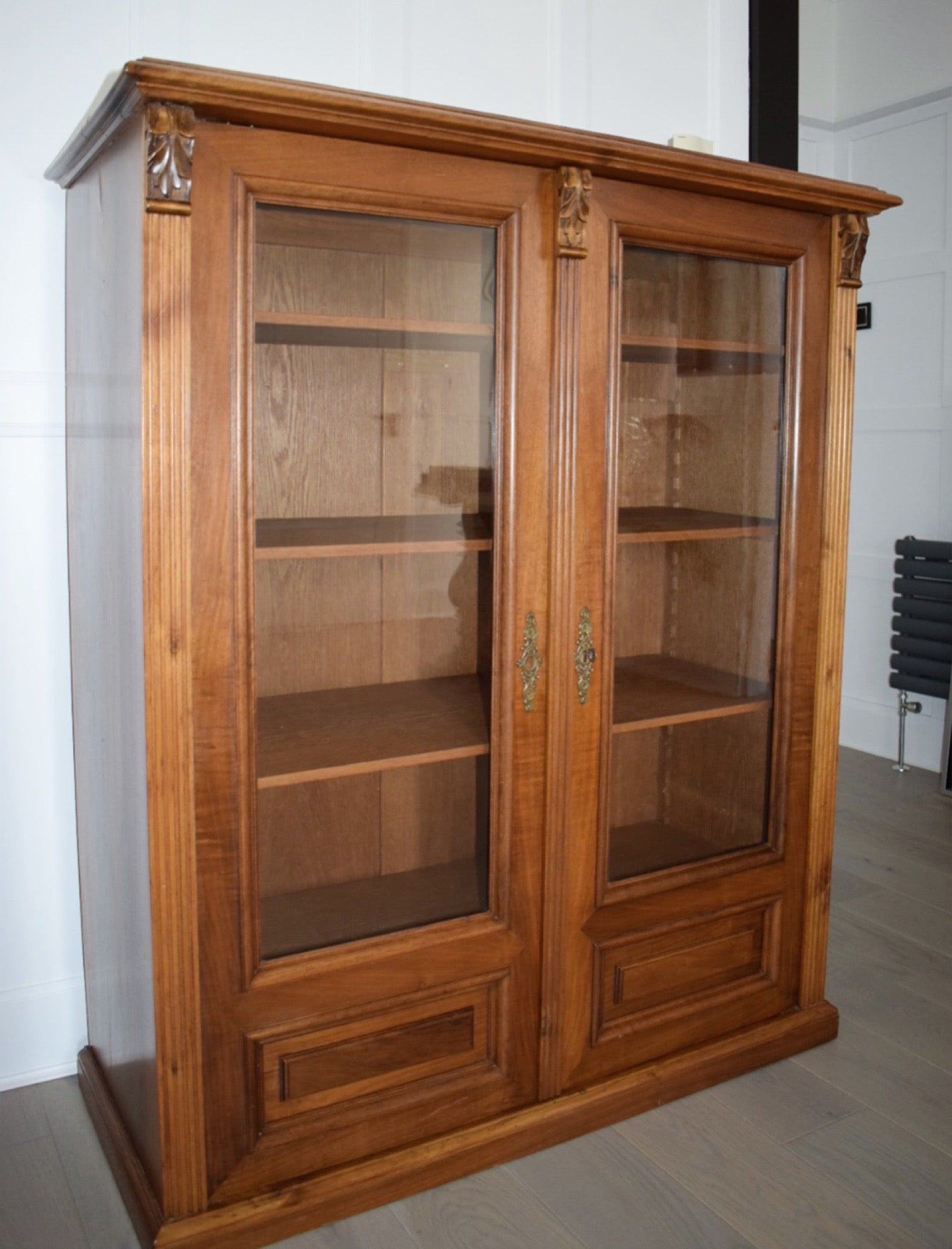 19th Century French Walnut Display Pier Bookcase Cabinet