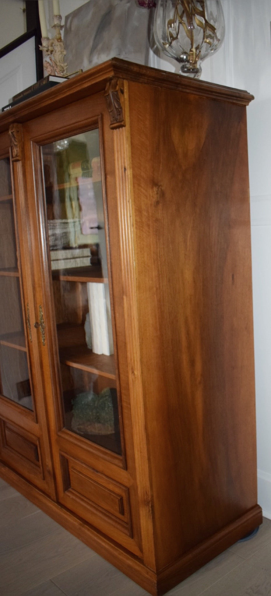 19th Century French Walnut Display Pier Bookcase Cabinet