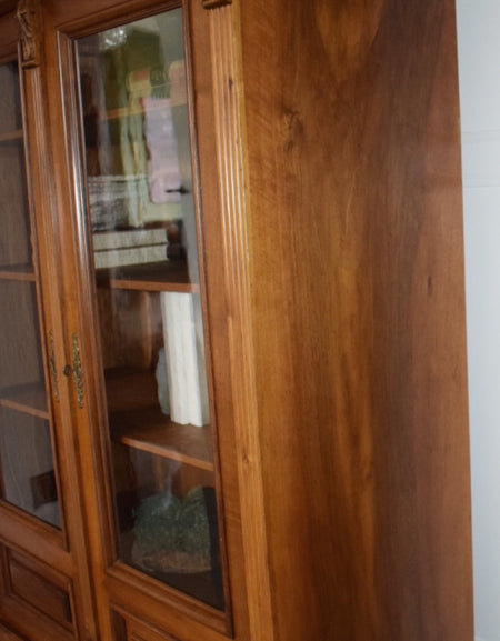 19th Century French Walnut Display Pier Bookcase Cabinet